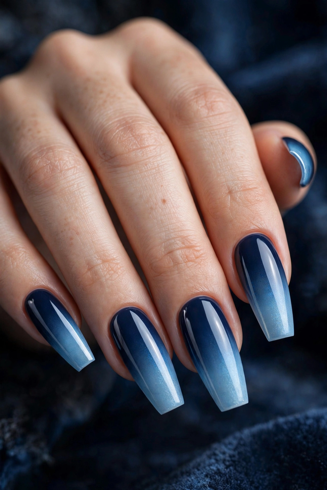Navy to icy blue gradient Christmas nails midnight frost manicure