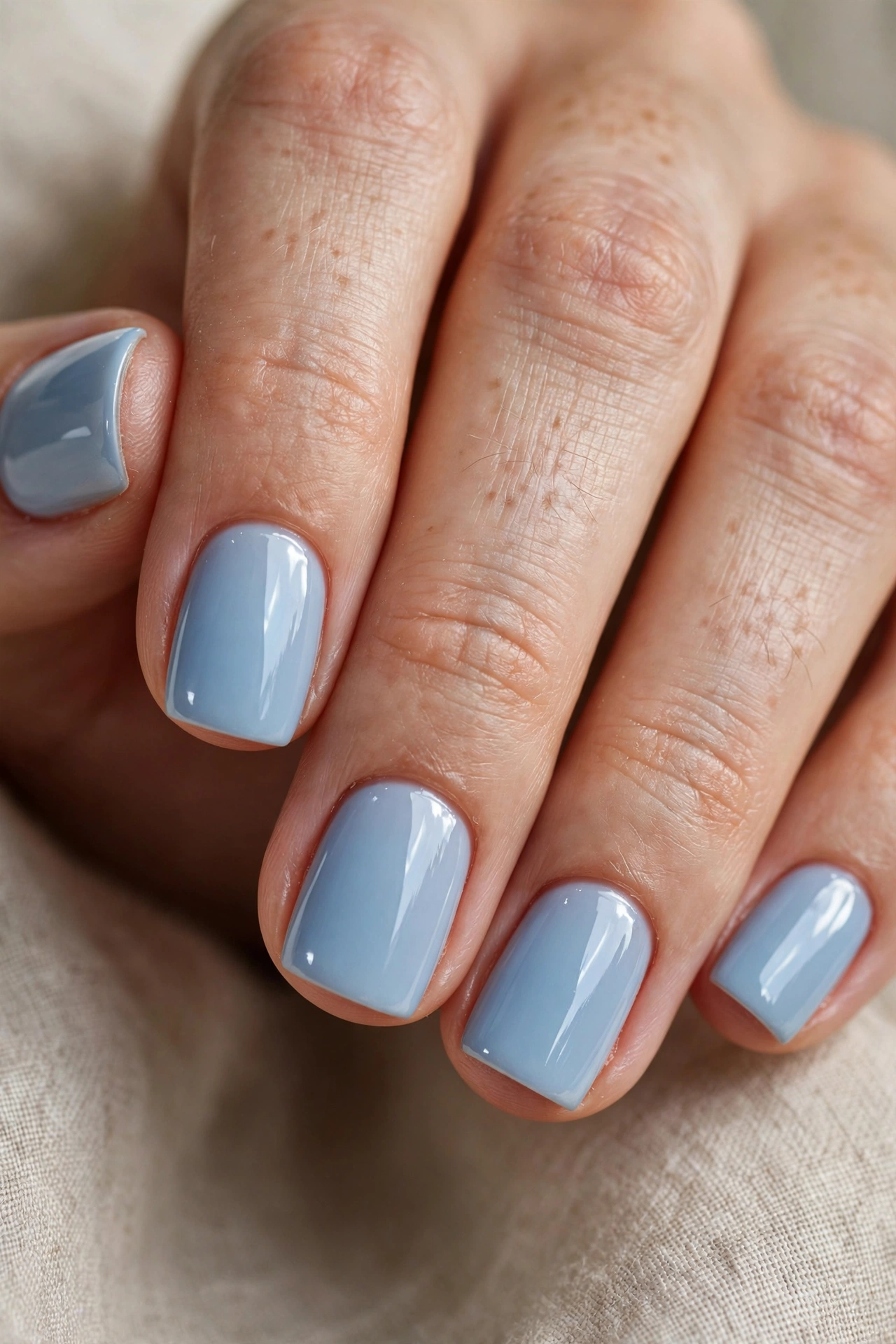Clean minimal short square icy blue Christmas nails glossy