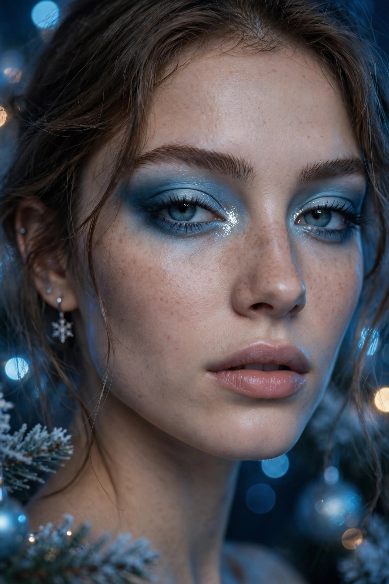 Icy blue makeup idea 2 - icy blue smoky eye makeup with bright silver inner corner shimmer, Christmas party glam