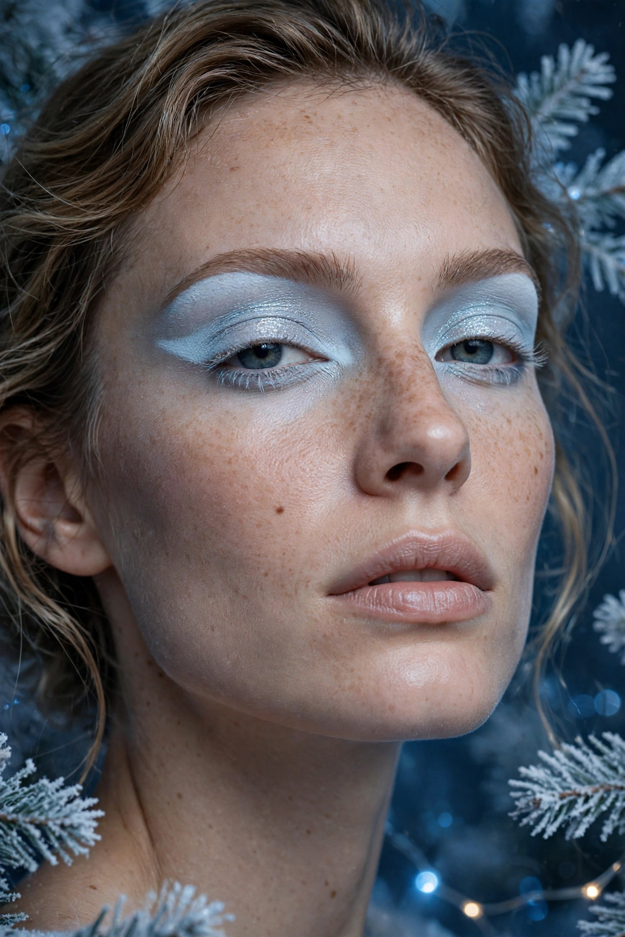 Icy blue makeup idea 3 - pale blue matte cut crease makeup with icy shimmer lid, frosted holiday glam