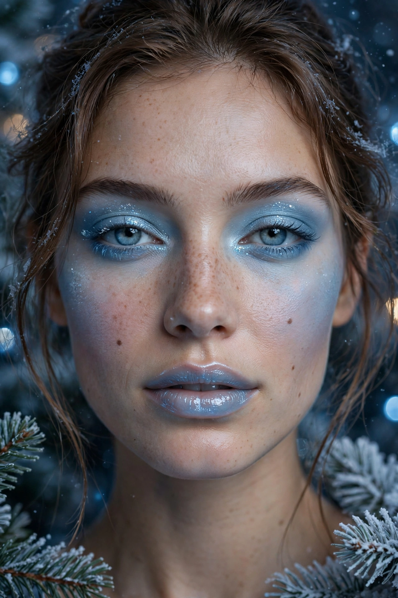 Icy blue makeup idea 5 - icy blue monochrome makeup frosted eyes cool blush and blue tinted gloss lips