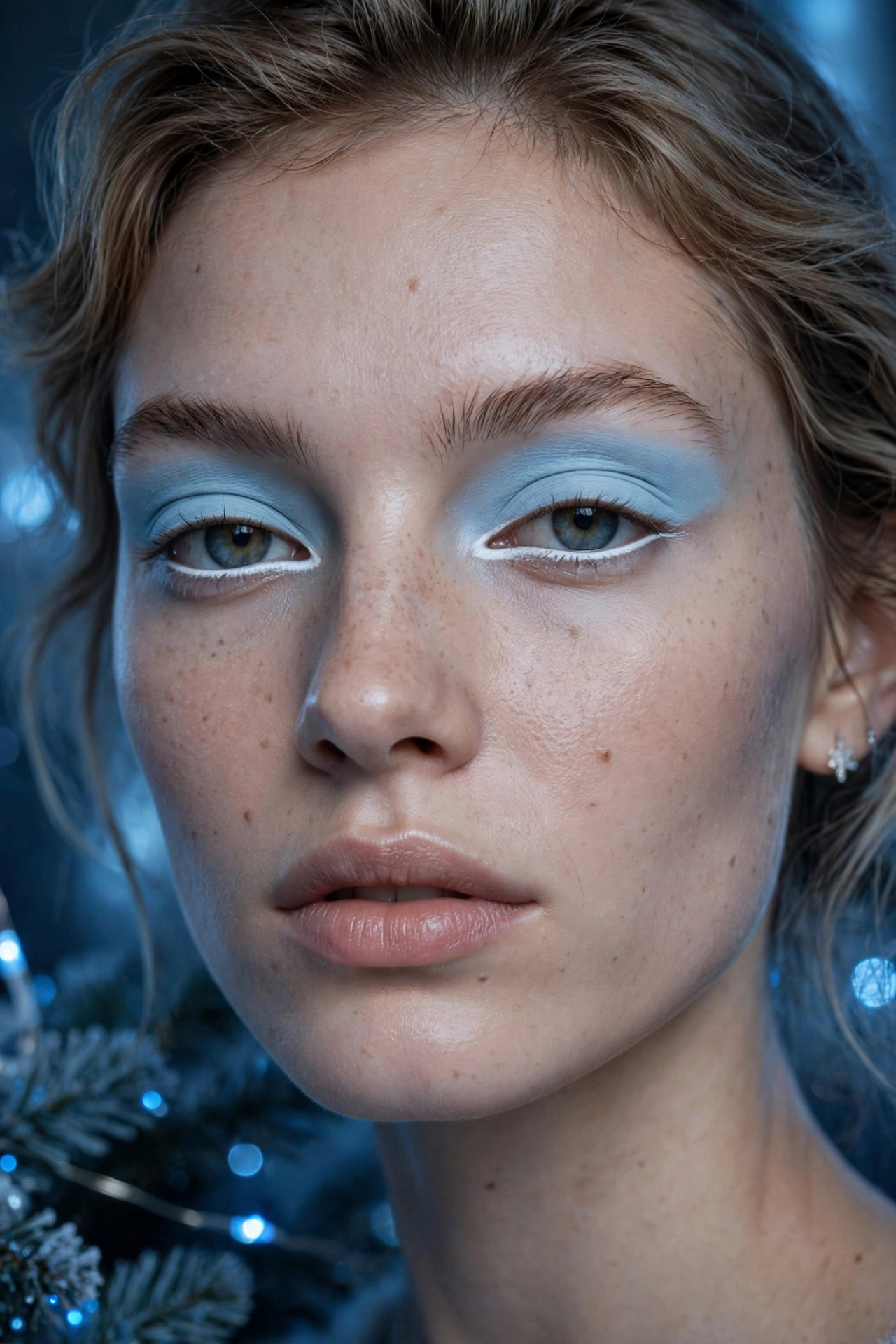 Icy blue makeup idea 7 - matte baby blue eyeshadow makeup with white waterline eyeliner pastel holiday look