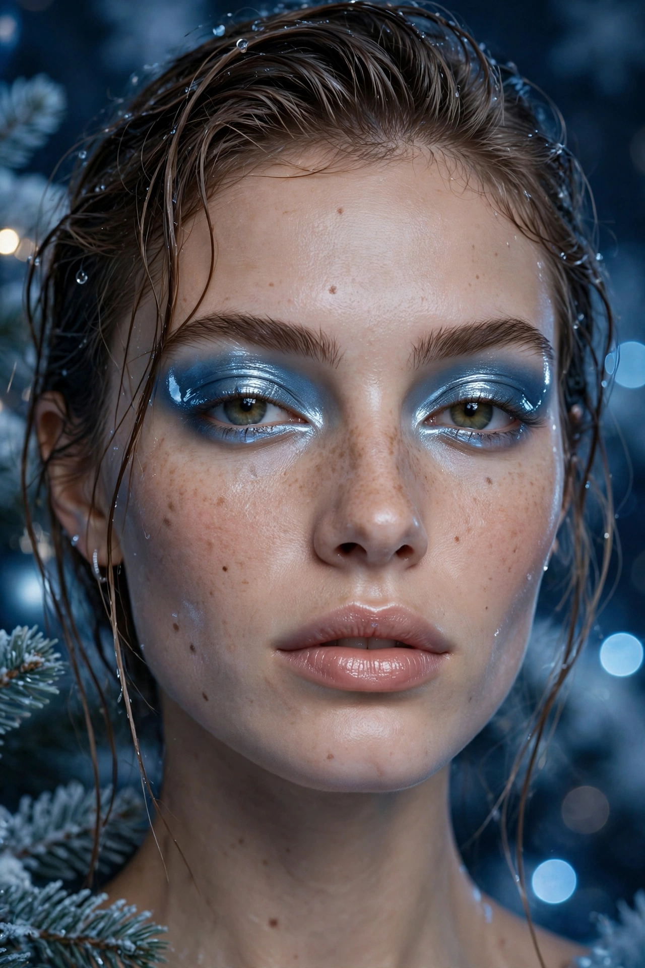Icy blue makeup idea 14 - wet look metallic chrome icy blue eyeshadow makeup glossy lid holiday glam