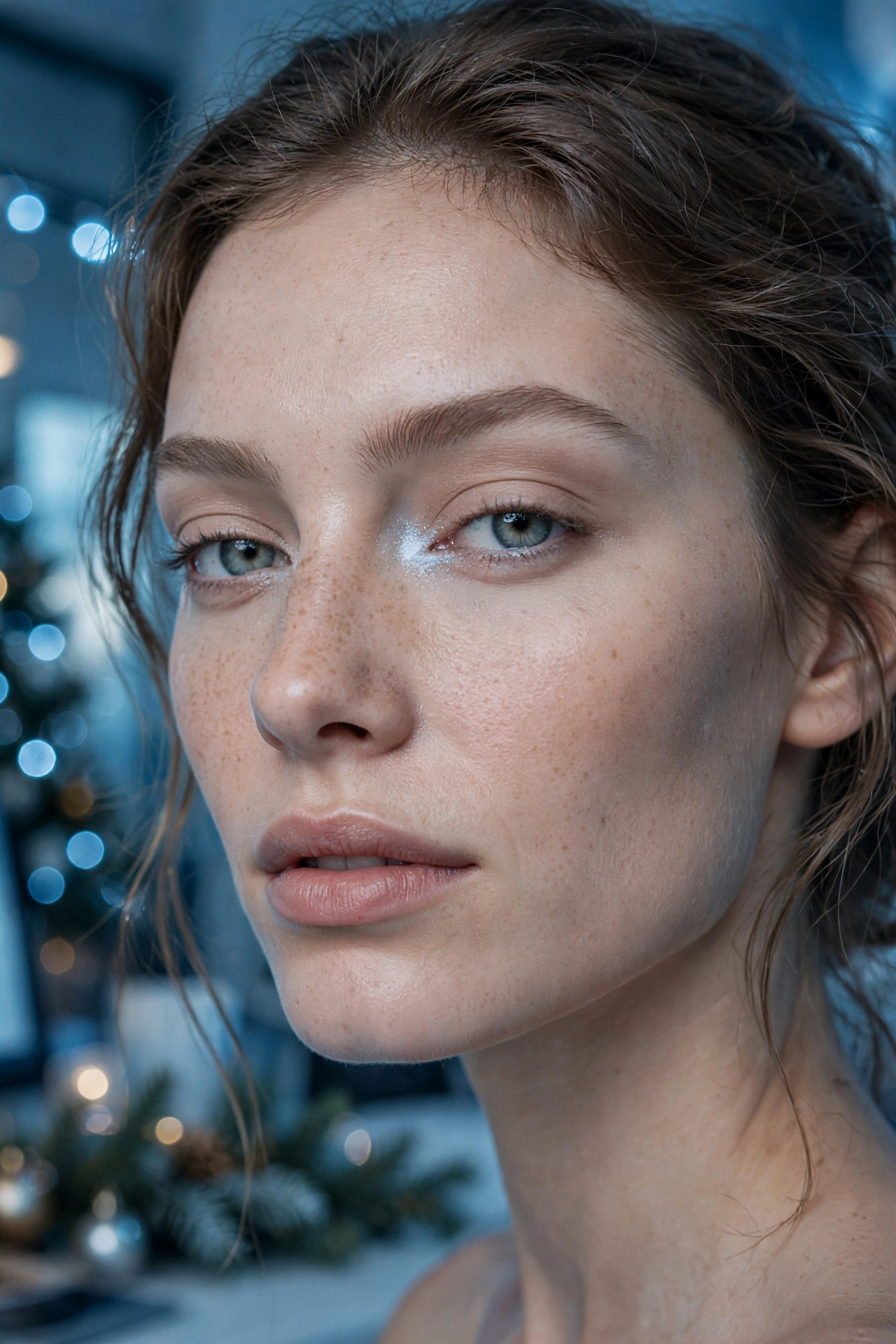 Icy blue makeup idea 15 - soft subtle icy blue shimmer daytime makeup inner lid frost Christmas office party