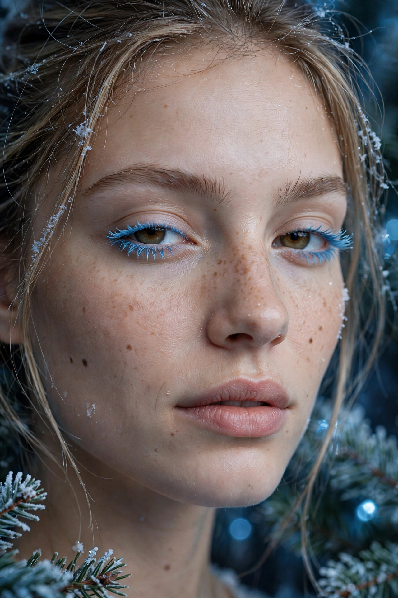 Icy blue makeup idea 18 - icy blue mascara makeup look minimal natural skin frosted Christmas beauty