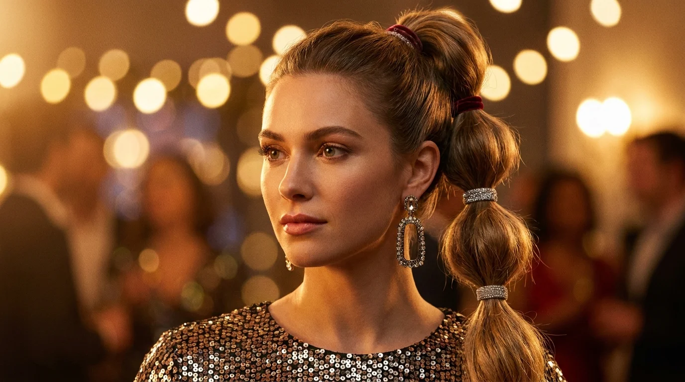 Half-up bubble ponytail, fast last minute party hairstyle