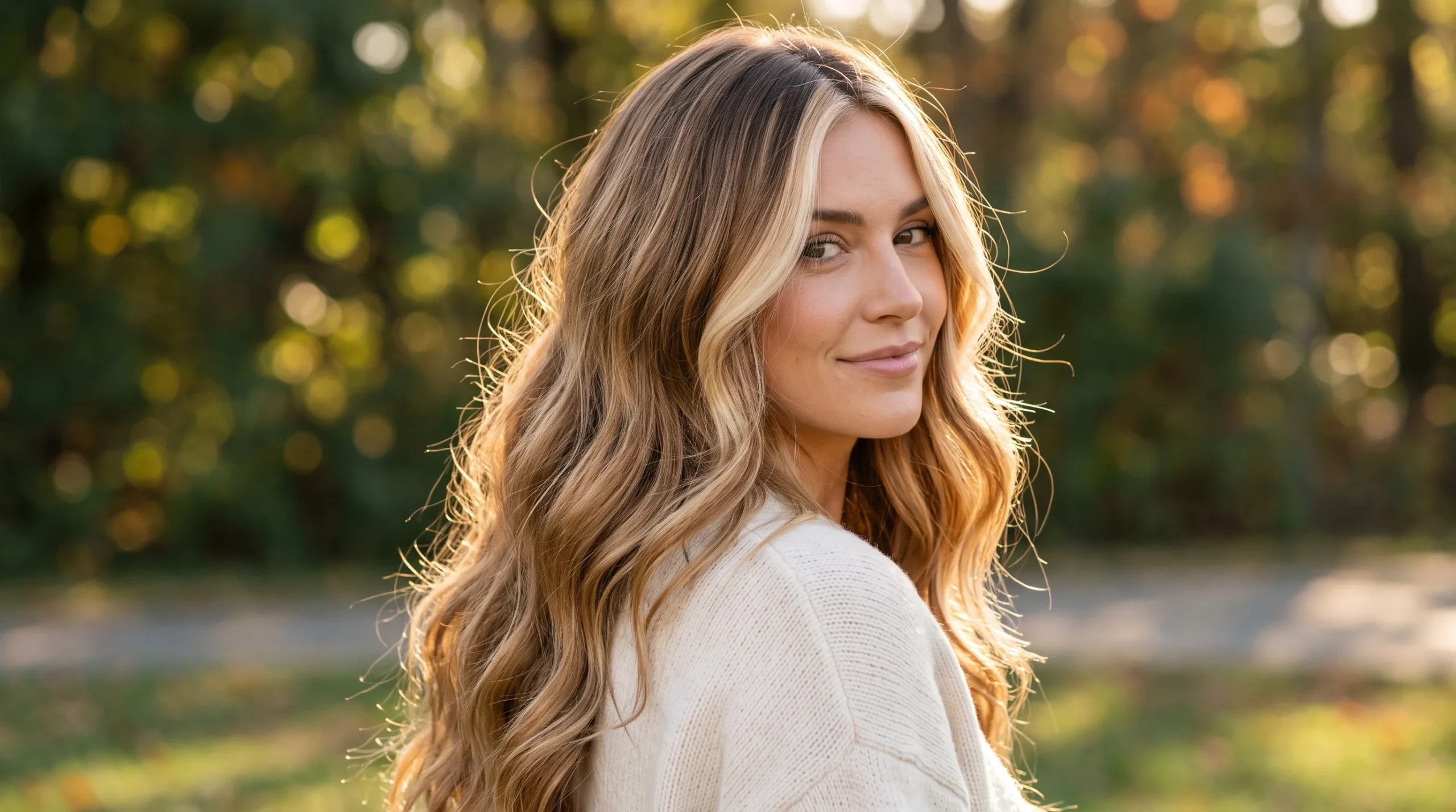 Honey lived in blonde balayage with a money piece, bright face-framing blonde ribbons against honey balayage waves