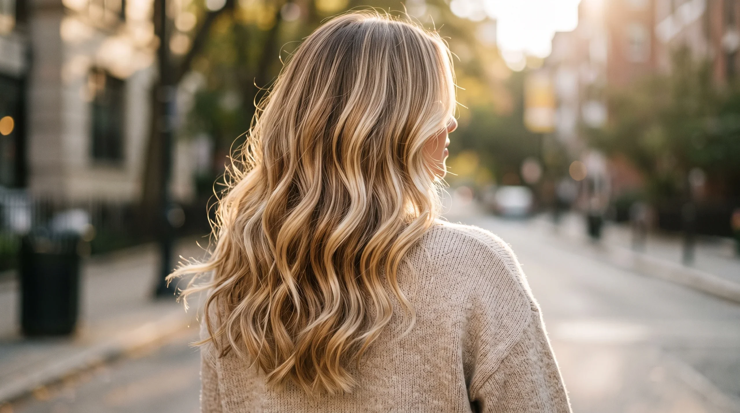 Butter lived in blonde balayage, creamy butter-blonde ribbons hand-painted over a warm natural base