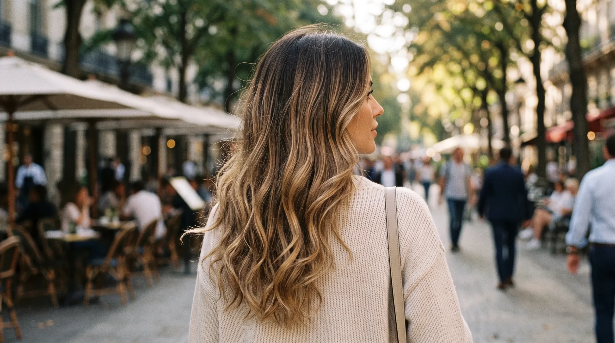 Bronde lived in blonde balayage, brunette root melting into honey-bronde lengths on long layered waves