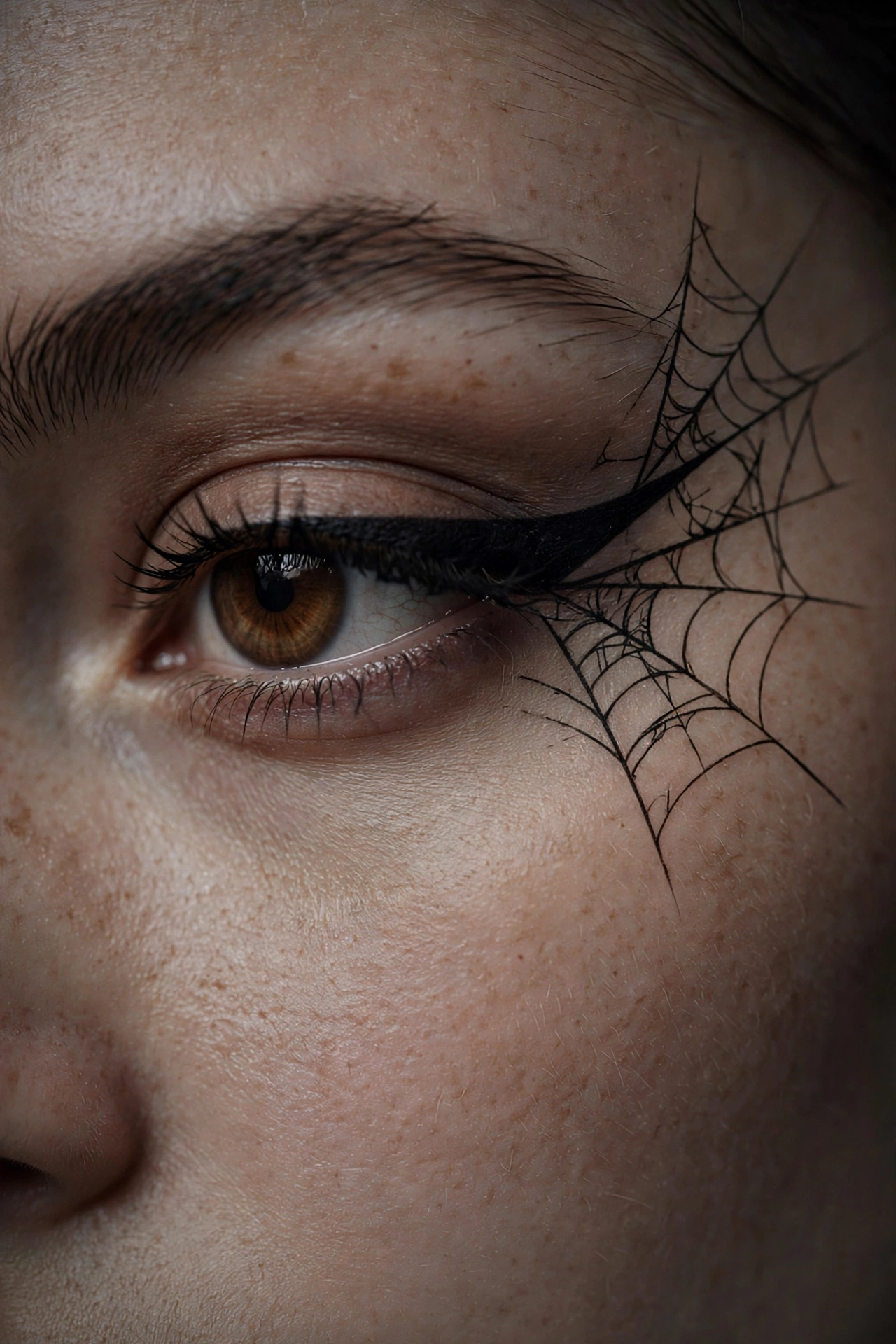 One of 15 spellbinding witch makeup looks: spiderweb eyeliner witch Halloween eye makeup with detailed black web art