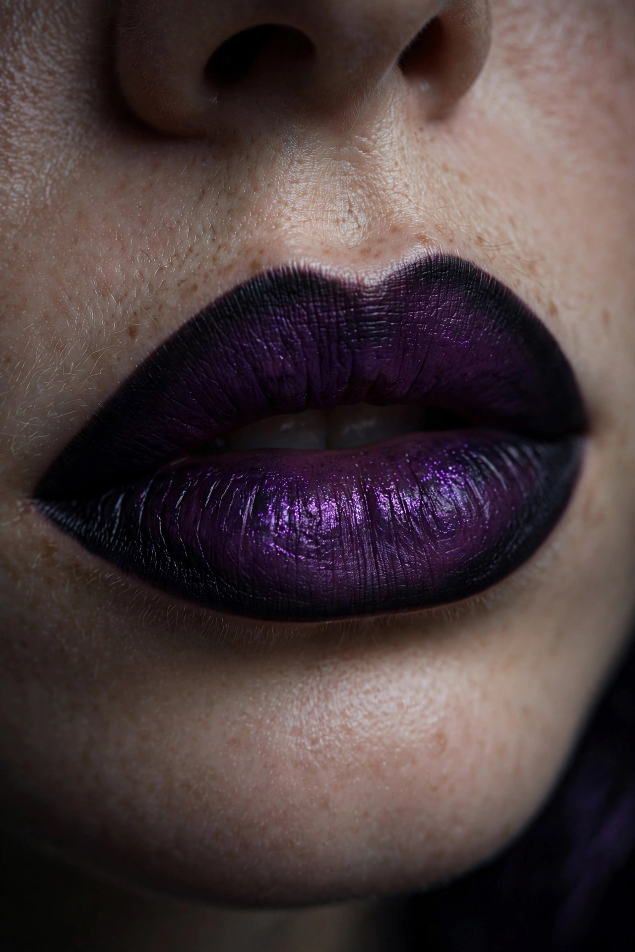 One of 15 spellbinding witch makeup looks: black to purple ombre lip witch Halloween makeup with gradient lipstick