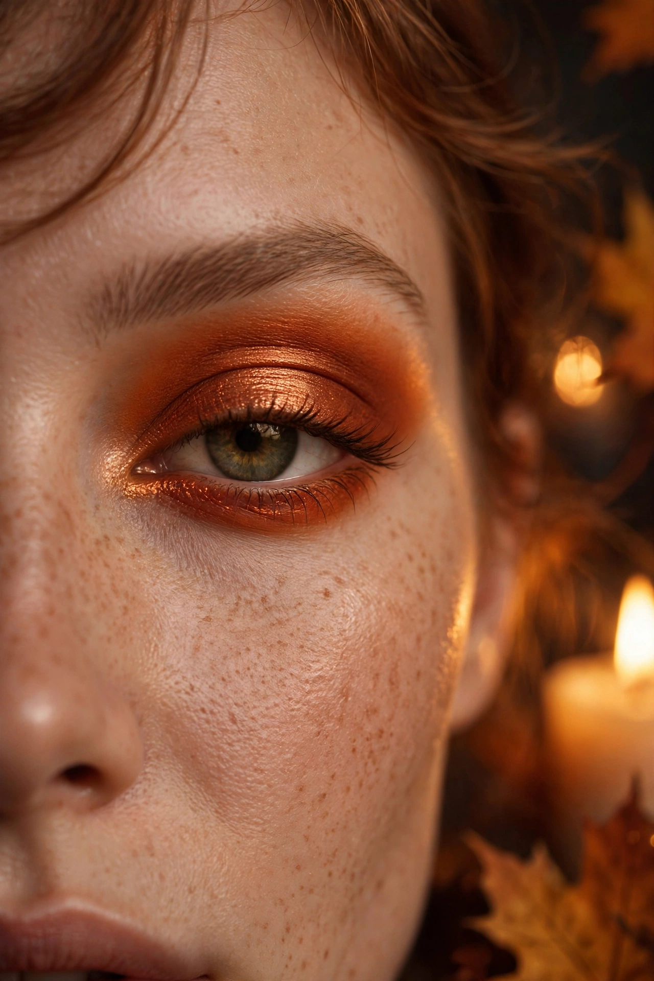 One of 15 spellbinding witch makeup looks: burnt orange pumpkin spice eye makeup witch Halloween look with warm tones