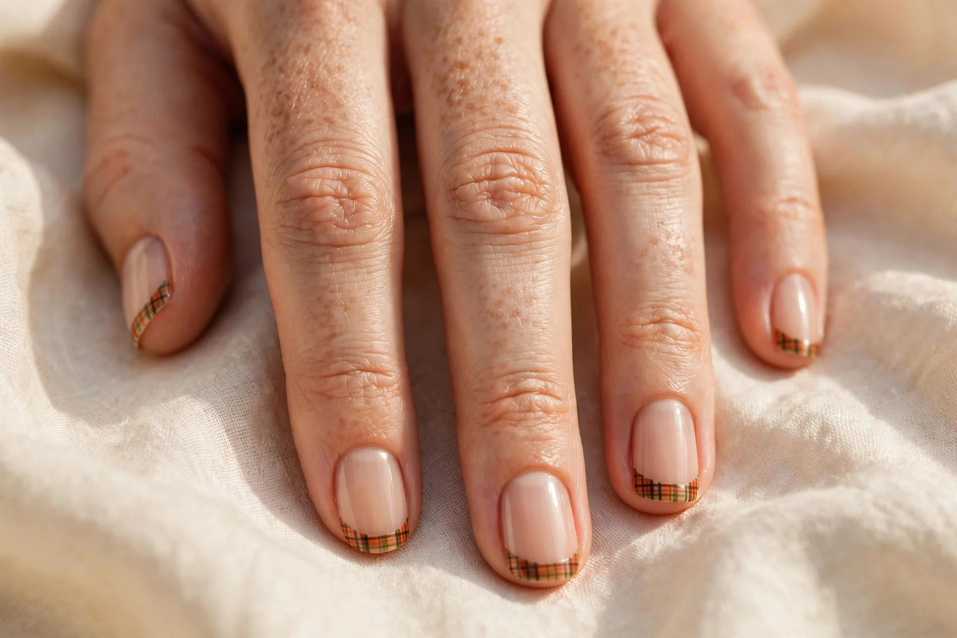 thanksgiving nails: plaid french tips in fall colors