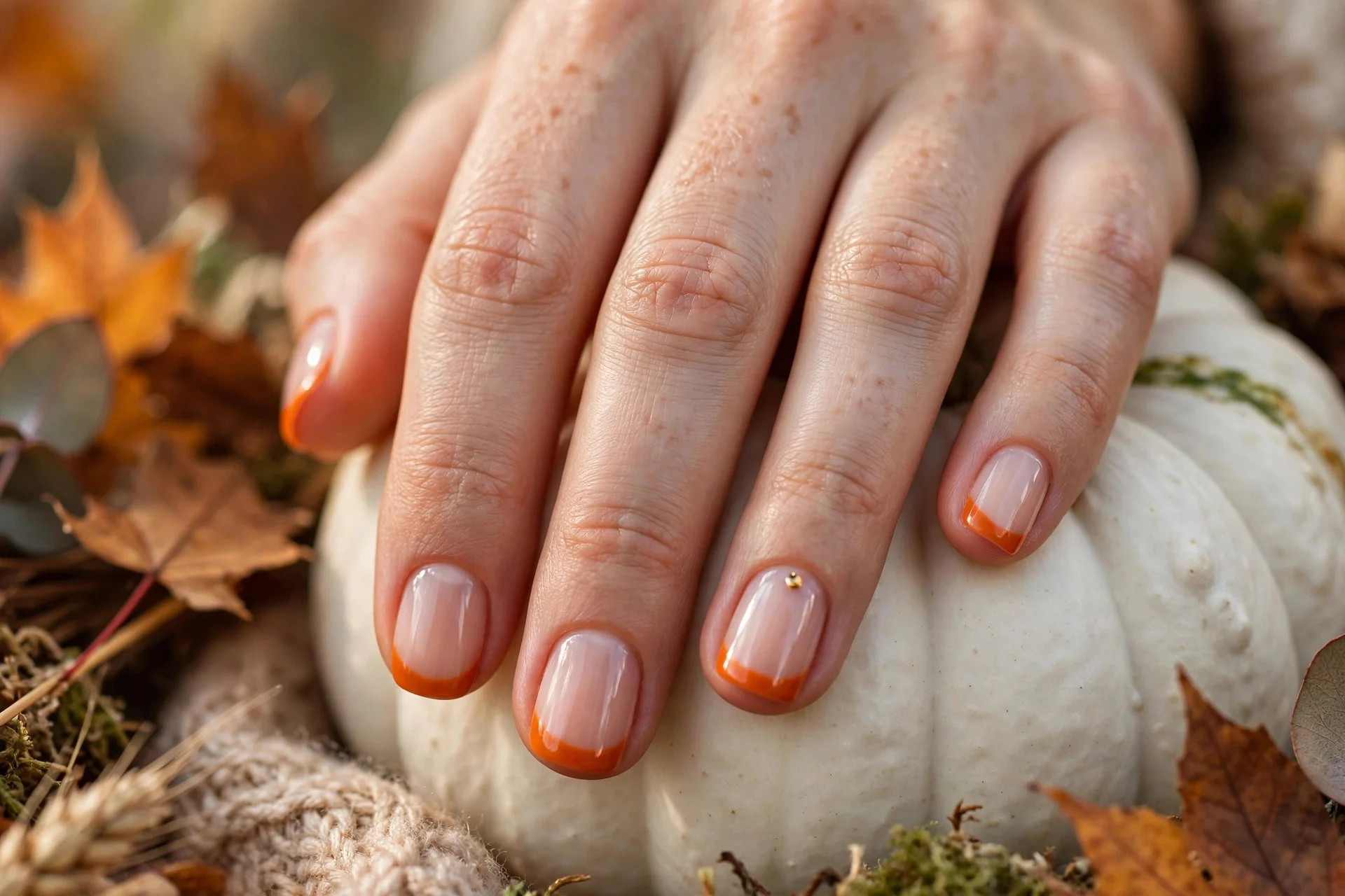 thanksgiving nails: pumpkin orange french tips on short nails