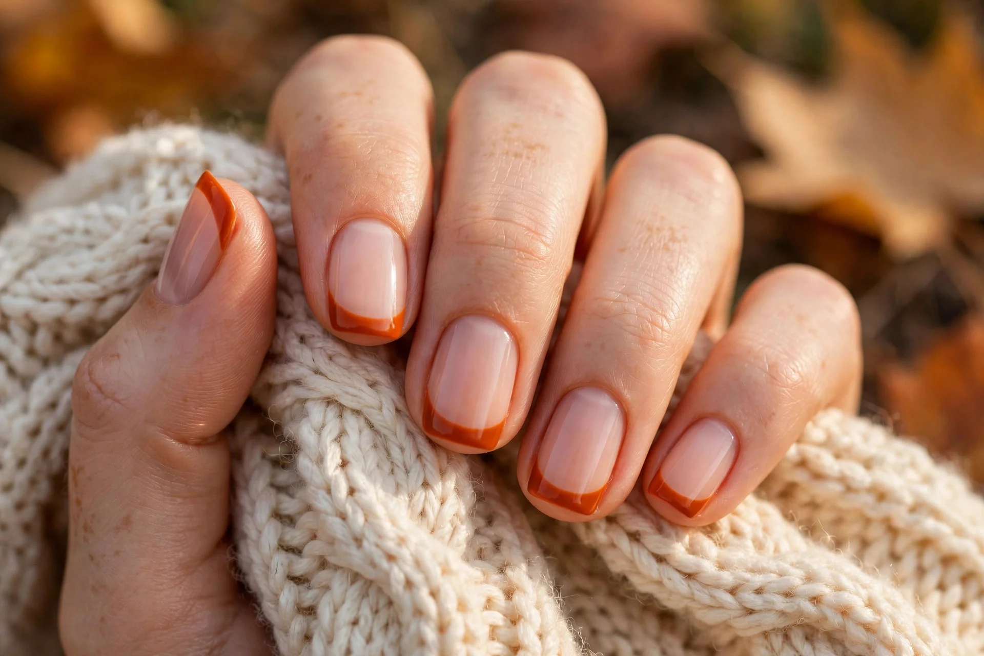 thanksgiving nails: burnt orange french tips on short nails