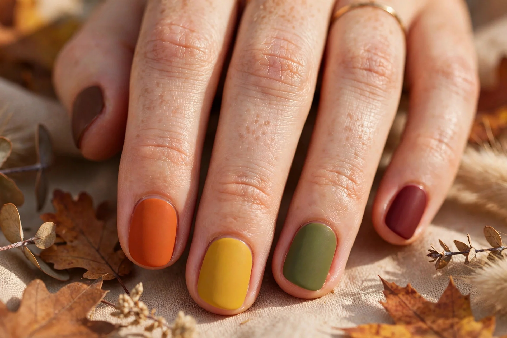 thanksgiving nails: skittle nails in five fall colors