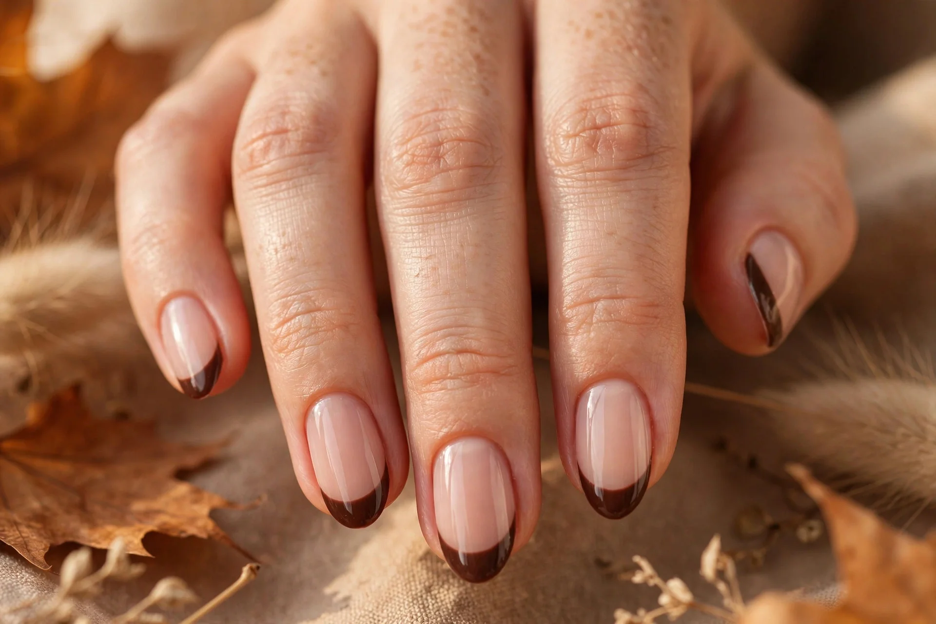 thanksgiving nails: chocolate brown french tips