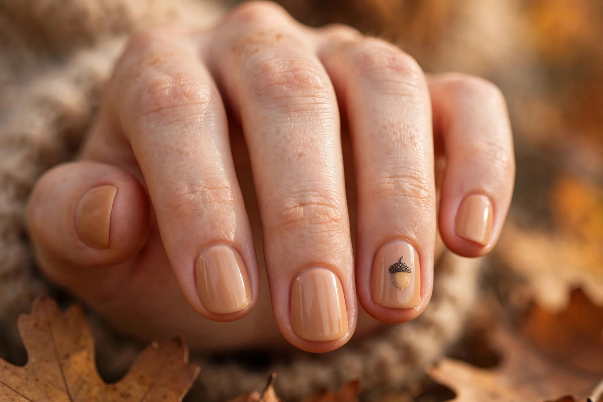 thanksgiving nails: tiny acorn accent nail art