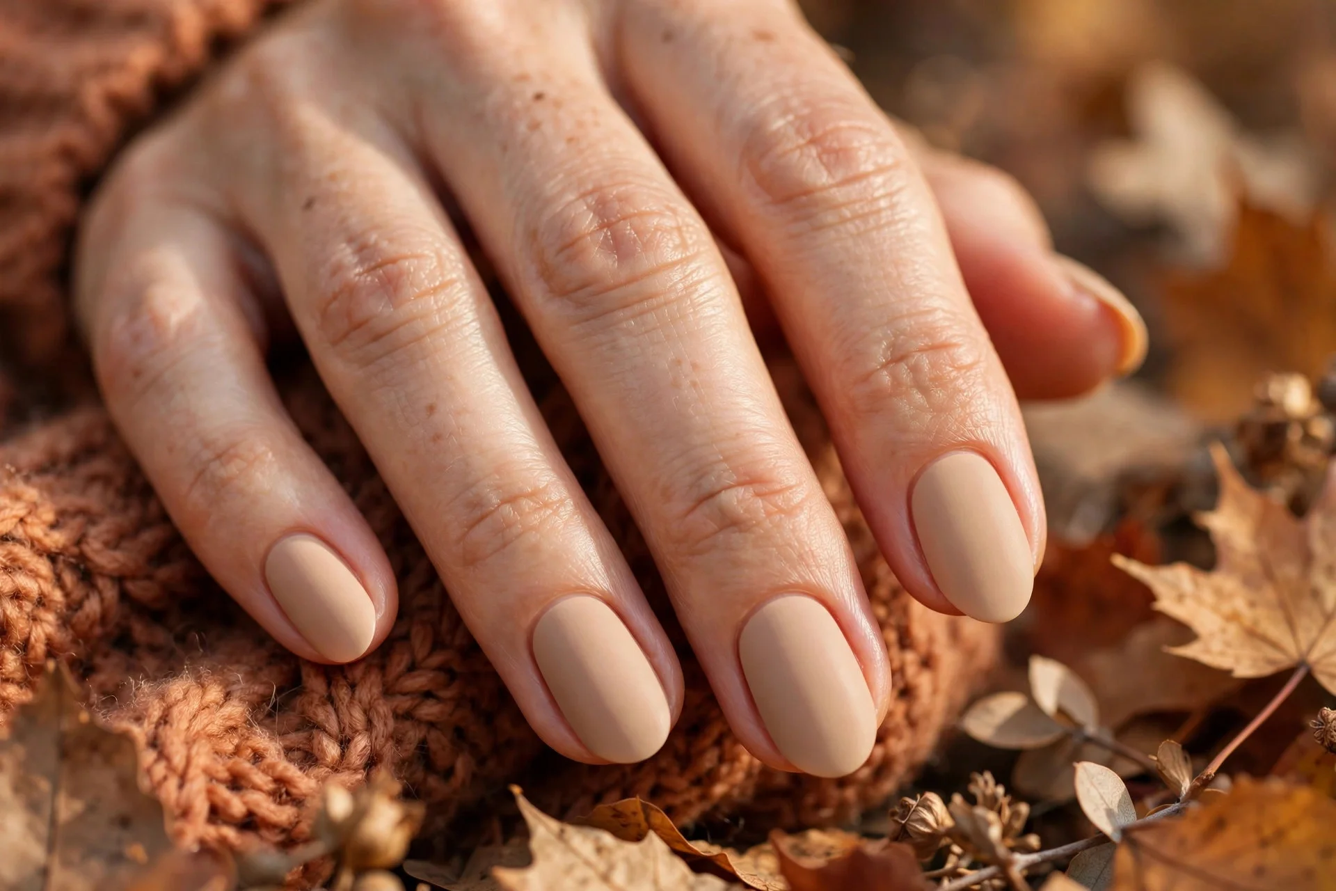 thanksgiving nails: matte warm beige short nails