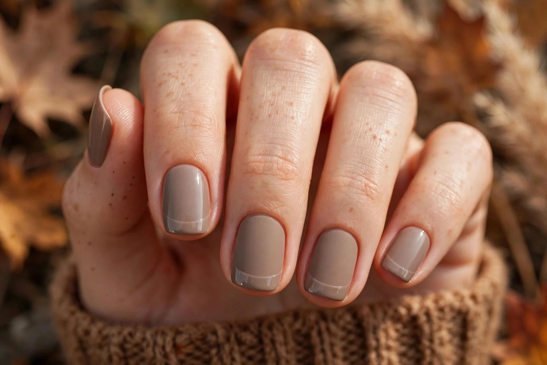 thanksgiving nails: matte taupe nails with glossy tips