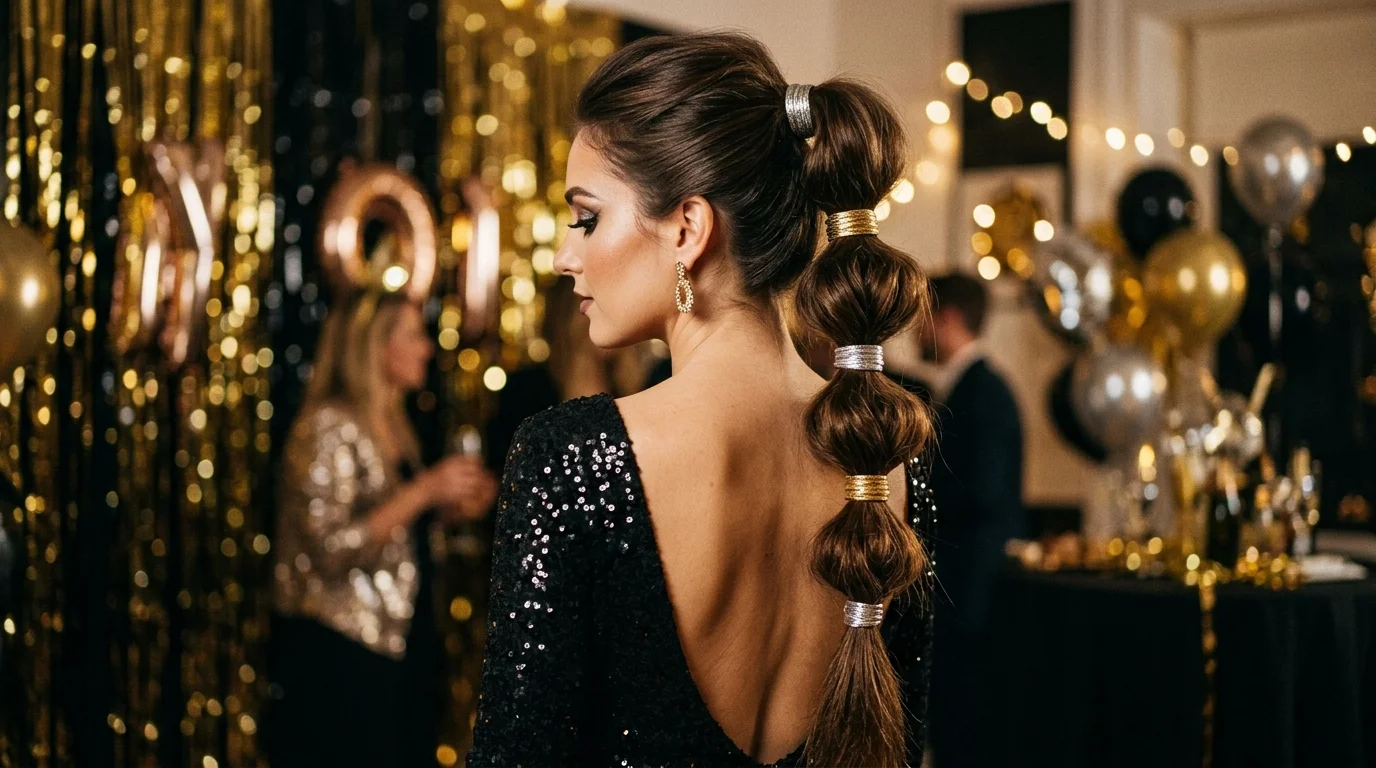 Bubble ponytail metallic elastics nye hairstyles 2027 party hairstyle