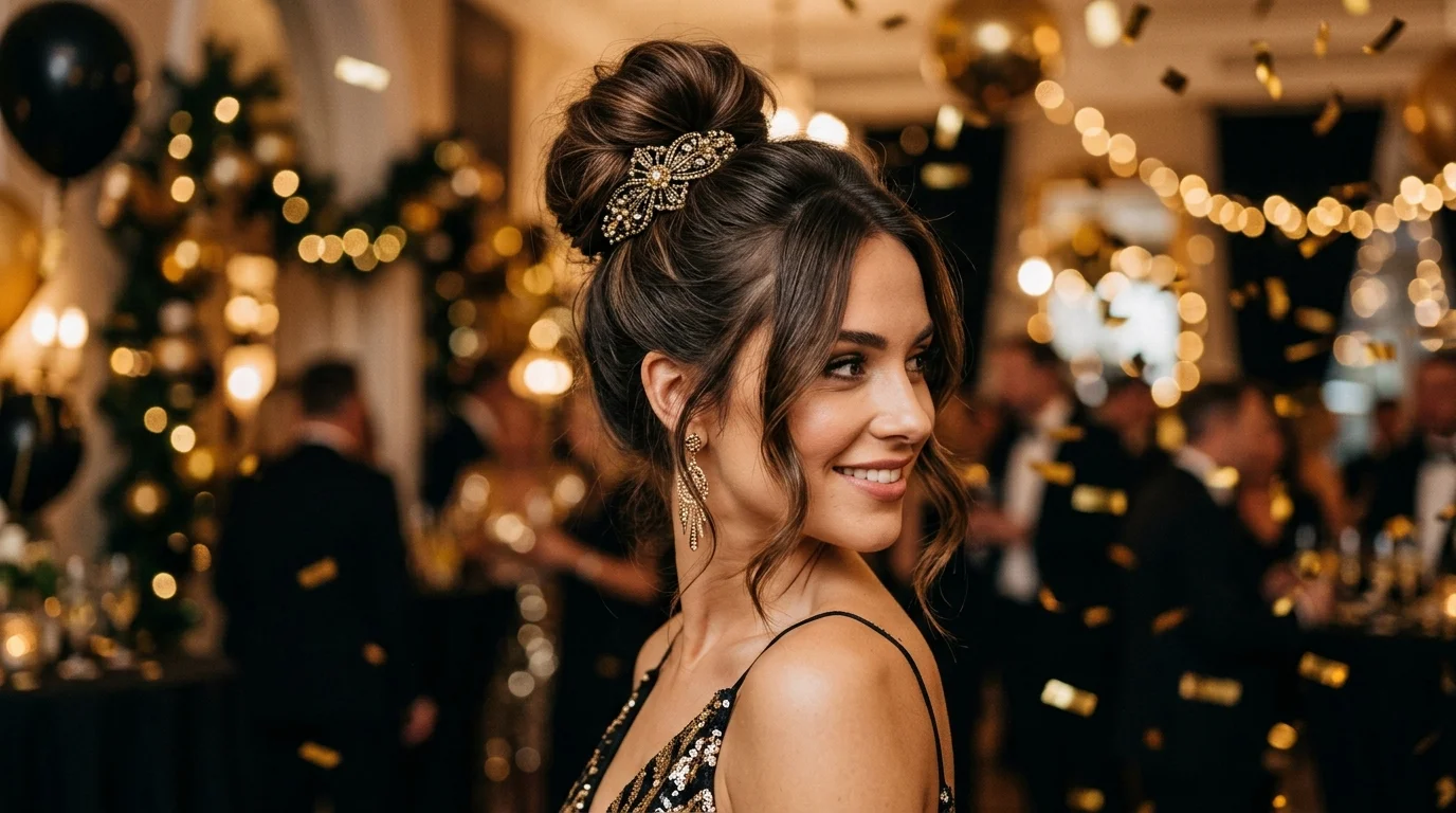 High topknot face framing strands nye hairstyles 2027 updo