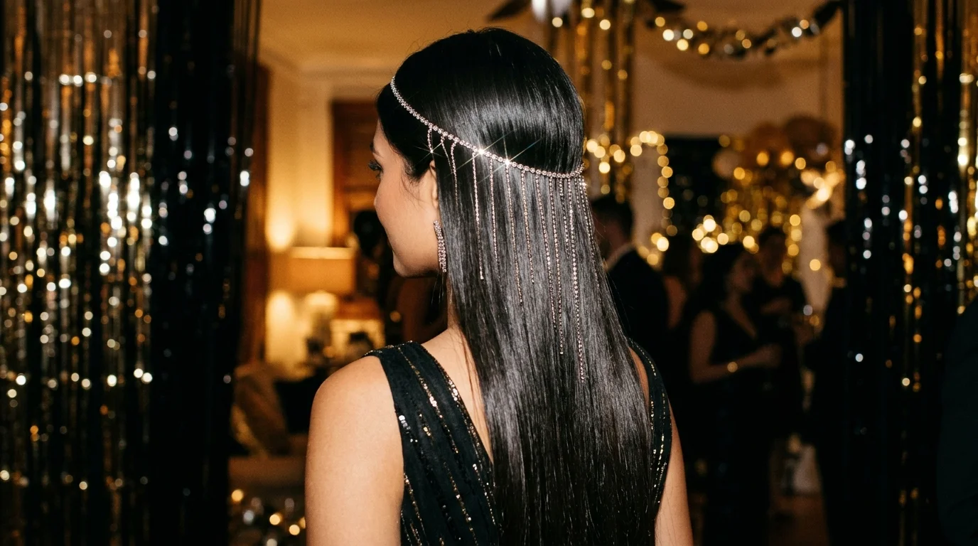 Sleek straight hair crystal hair chain nye hairstyles 2027