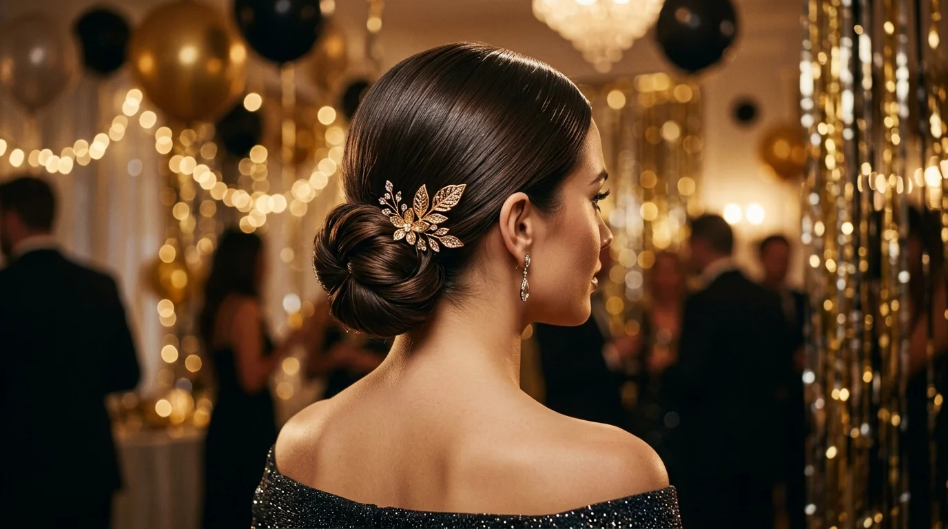 Classic chignon sleek center part nye hairstyles 2027 updo