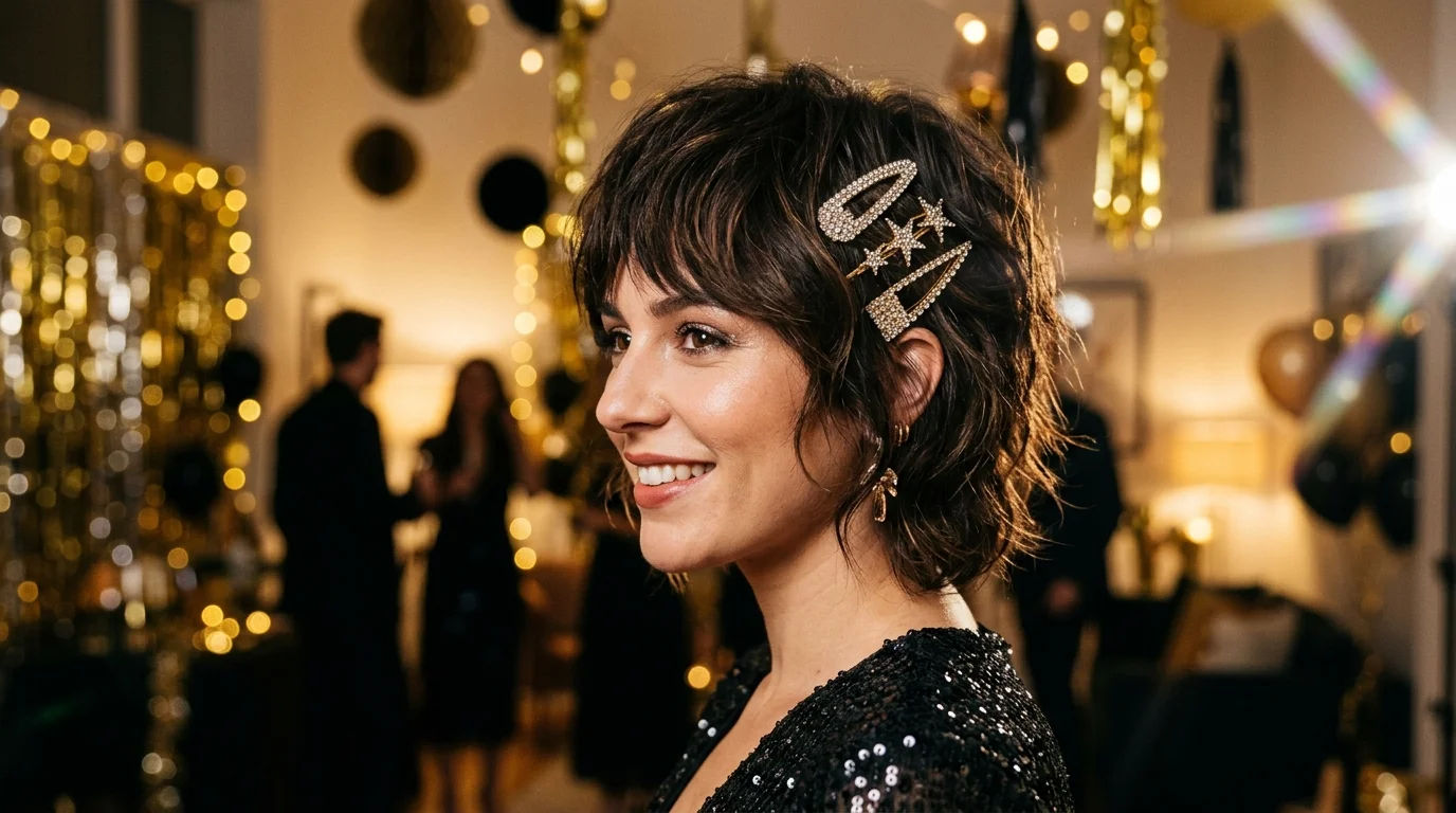 Short shag sparkling hair clips nye hairstyles 2027 short party hair