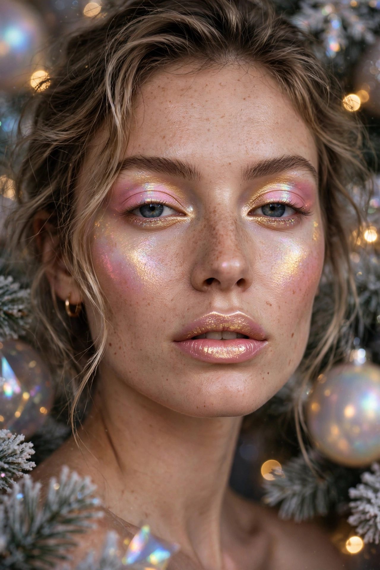 Opalescent makeup idea 7 - pink opal monochrome makeup duochrome eyes cheeks and lips with gold shift, Christmas glam