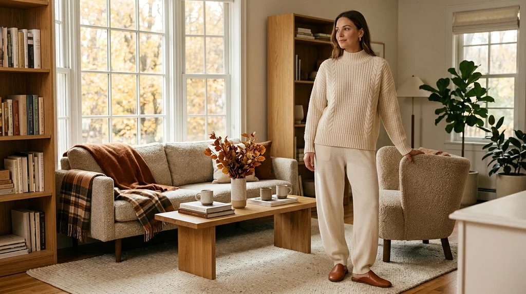 what to wear to thanksgiving dinner: cream knit hostess set for hosting at home