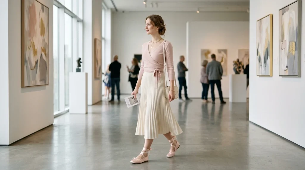 Balletcore wrap top with knit midi skirt coquette fall outfit